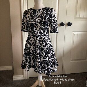 Jodi Kristopher Black and White Flocked Holiday Dress